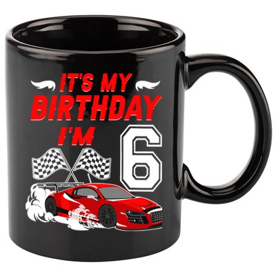 ItS My 6th Birthday Boy Race Car Racing 6 Years Old 11oz C Handle Ceramic Mug