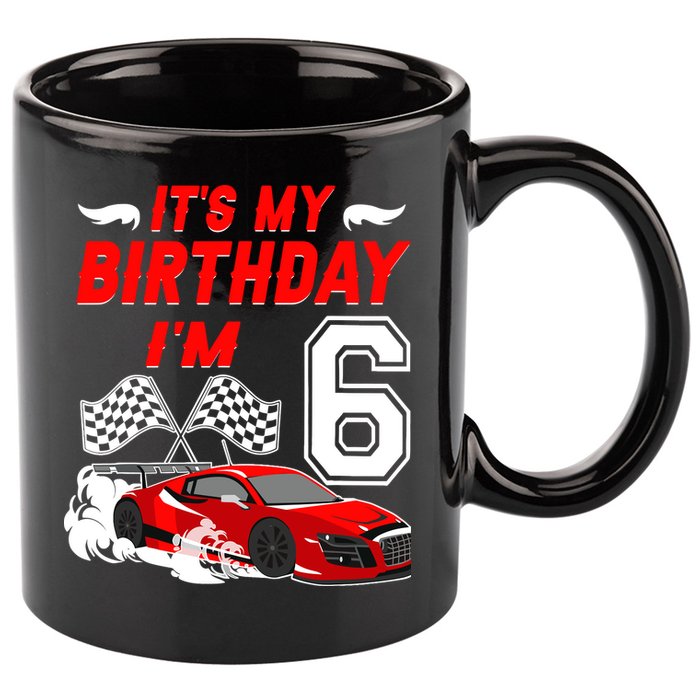 ItS My 6th Birthday Boy Race Car Racing 6 Years Old 11oz C Handle Ceramic Mug