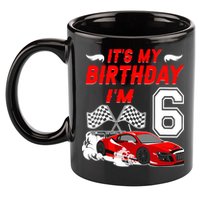 ItS My 6th Birthday Boy Race Car Racing 6 Years Old 11oz C Handle Ceramic Mug