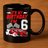 ItS My 6th Birthday Boy Race Car Racing 6 Years Old 11oz C Handle Ceramic Mug