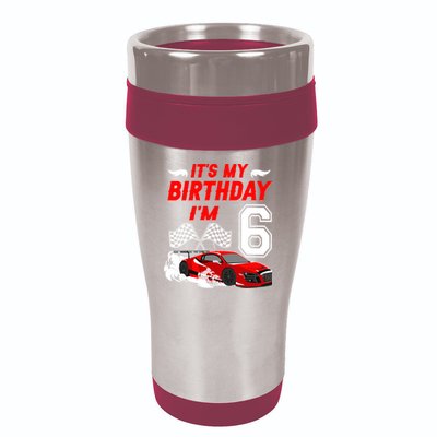 ItS My 6th Birthday Boy Race Car Racing 6 Years Old 16oz Travel Tumbler