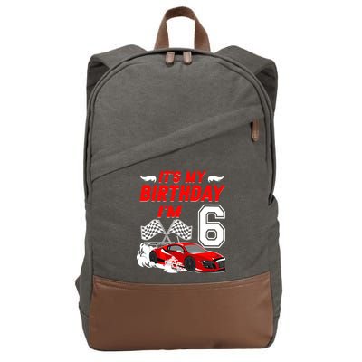 ItS My 6th Birthday Boy Race Car Racing 6 Years Old Cotton Canvas Backpack