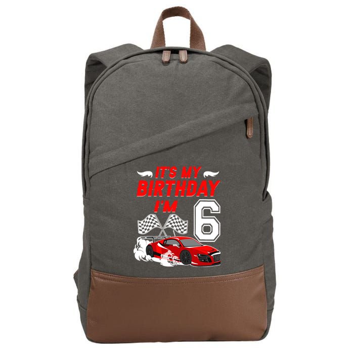 ItS My 6th Birthday Boy Race Car Racing 6 Years Old Cotton Canvas Backpack