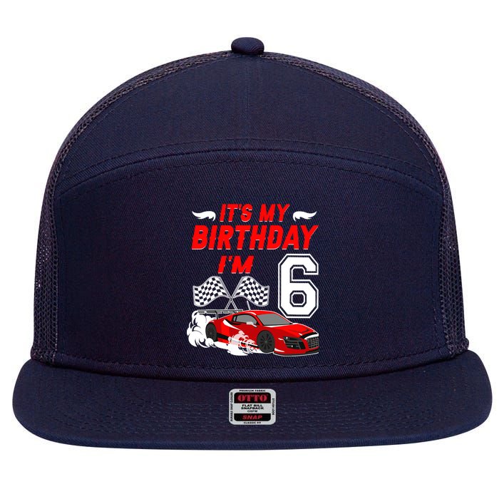 ItS My 6th Birthday Boy Race Car Racing 6 Years Old 7 Panel Mesh Trucker Snapback Hat