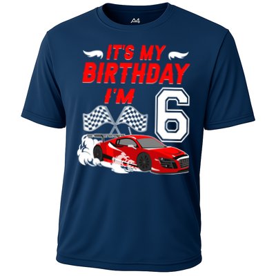 ItS My 6th Birthday Boy Race Car Racing 6 Years Old Cooling Performance Crew T-Shirt