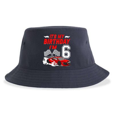 ItS My 6th Birthday Boy Race Car Racing 6 Years Old Sustainable Bucket Hat
