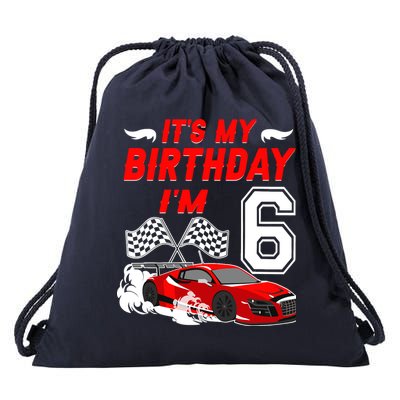 ItS My 6th Birthday Boy Race Car Racing 6 Years Old Drawstring Bag