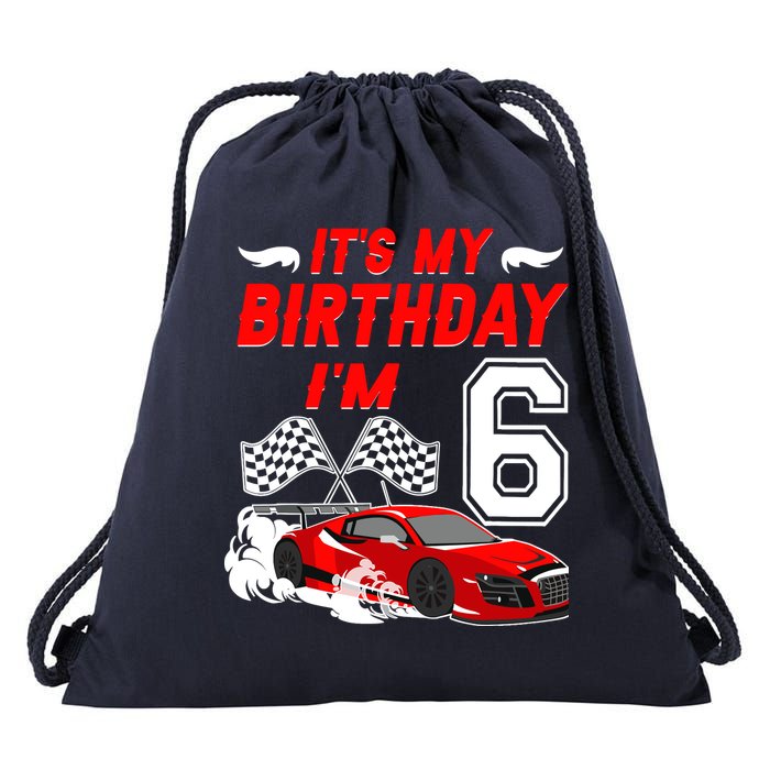 ItS My 6th Birthday Boy Race Car Racing 6 Years Old Drawstring Bag