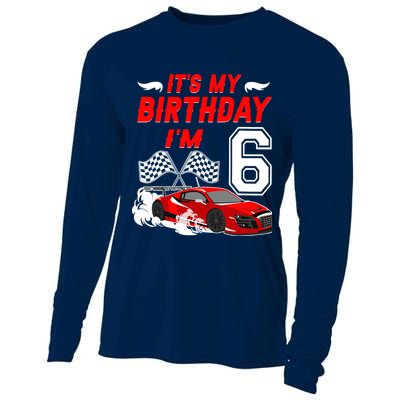 ItS My 6th Birthday Boy Race Car Racing 6 Years Old Cooling Performance Long Sleeve Crew