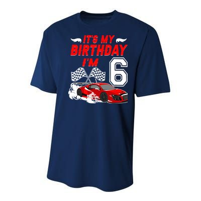 ItS My 6th Birthday Boy Race Car Racing 6 Years Old Youth Performance Sprint T-Shirt