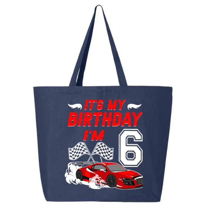 ItS My 6th Birthday Boy Race Car Racing 6 Years Old 25L Jumbo Tote