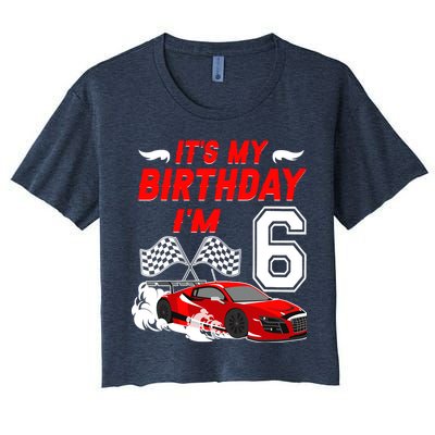 ItS My 6th Birthday Boy Race Car Racing 6 Years Old Women's Crop Top Tee