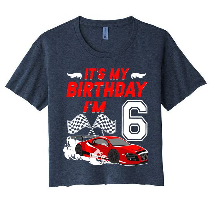 ItS My 6th Birthday Boy Race Car Racing 6 Years Old Women's Crop Top Tee