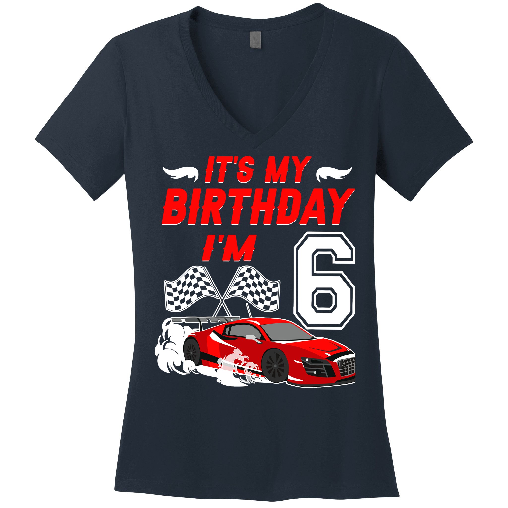 ItS My 6th Birthday Boy Race Car Racing 6 Years Old Women's V-Neck T-Shirt