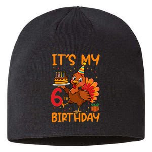 ItS My 6th Birthday Party Thanksgiving Turkey Birthday Bday Sustainable Beanie