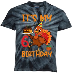 ItS My 6th Birthday Party Thanksgiving Turkey Birthday Bday Kids Tie-Dye T-Shirt