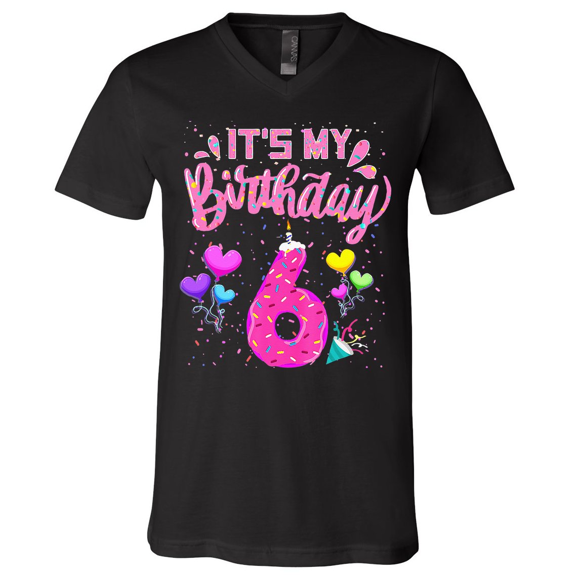Its My 6th Birthday Doughnut Happy 6 Years Old Girl Kids V-Neck T-Shirt