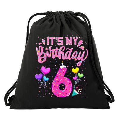 Its My 6th Birthday Doughnut Happy 6 Years Old Girl Kids Drawstring Bag