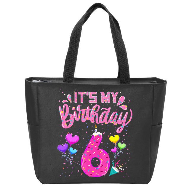 Its My 6th Birthday Doughnut Happy 6 Years Old Girl Kids Zip Tote Bag