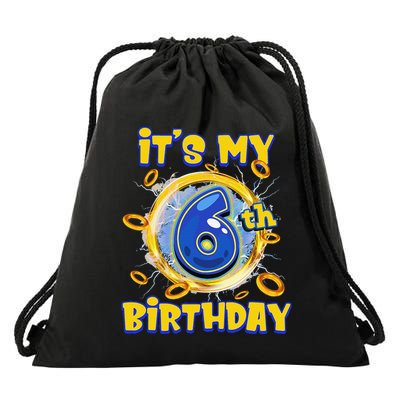 ItS My 6th Birthday 6 Years Old Birthday Boy Hedgehog Drawstring Bag