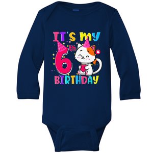 Its My 6th Birthday Gifts 6 Year Old Funny Cat Lover Baby Long Sleeve Bodysuit