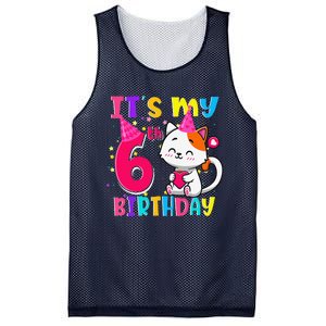 Its My 6th Birthday Gifts 6 Year Old Funny Cat Lover Mesh Reversible Basketball Jersey Tank