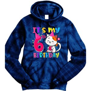 Its My 6th Birthday Gifts 6 Year Old Funny Cat Lover Tie Dye Hoodie