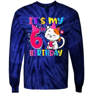 Its My 6th Birthday Gifts 6 Year Old Funny Cat Lover Tie-Dye Long Sleeve Shirt