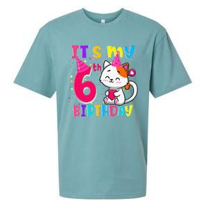 Its My 6th Birthday Gifts 6 Year Old Funny Cat Lover Sueded Cloud Jersey T-Shirt