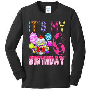 Its My 6th Birthday Candy Candyland Birthday Girl 6 Year Old Kids Long Sleeve Shirt