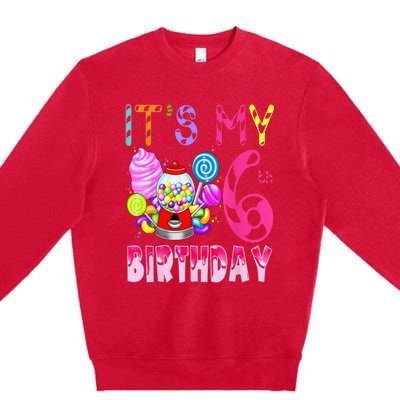 Its My 6th Birthday Candy Candyland Birthday Girl 6 Year Old Premium Crewneck Sweatshirt