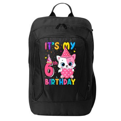 It's My 6th Birthday Girl Funny Cat Birthday 6 Year Old City Backpack