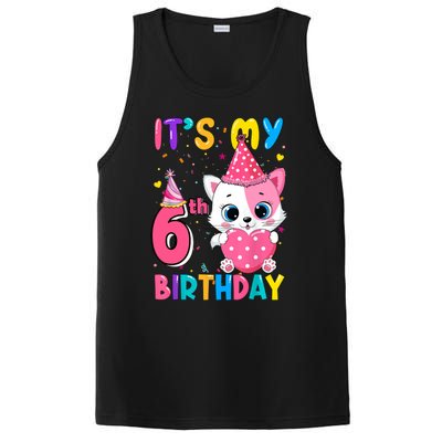 It's My 6th Birthday Girl Funny Cat Birthday 6 Year Old PosiCharge Competitor Tank