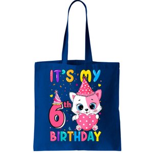 It's My 6th Birthday Girl Funny Cat Birthday 6 Year Old Tote Bag