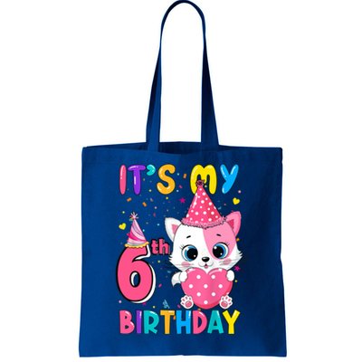 It's My 6th Birthday Girl Funny Cat Birthday 6 Year Old Tote Bag