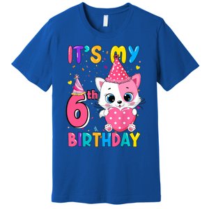 It's My 6th Birthday Girl Funny Cat Birthday 6 Year Old Premium T-Shirt