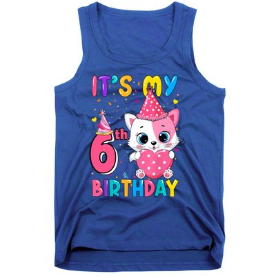 It's My 6th Birthday Girl Funny Cat Birthday 6 Year Old Tank Top