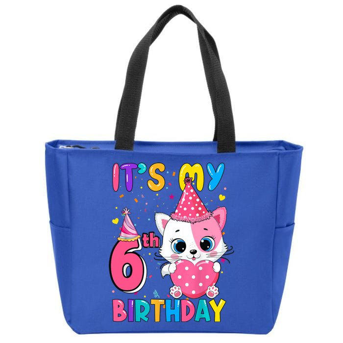 It's My 6th Birthday Girl Funny Cat Birthday 6 Year Old Zip Tote Bag