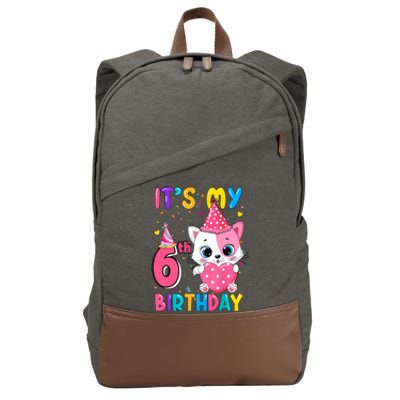 It's My 6th Birthday Girl Funny Cat Birthday 6 Year Old Cotton Canvas Backpack