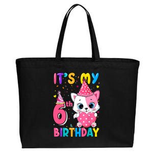 It's My 6th Birthday Girl Funny Cat Birthday 6 Year Old Cotton Canvas Jumbo Tote