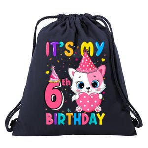 It's My 6th Birthday Girl Funny Cat Birthday 6 Year Old Drawstring Bag