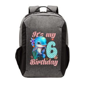 It's My 6th Birthday Dolphin Shark 6 Year Old Sea Fish Ocean Vector Backpack