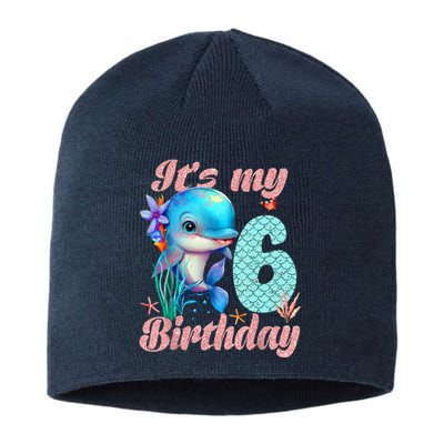 It's My 6th Birthday Dolphin Shark 6 Year Old Sea Fish Ocean Sustainable Beanie