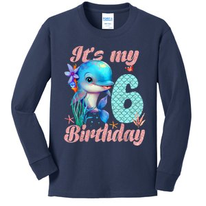 It's My 6th Birthday Dolphin Shark 6 Year Old Sea Fish Ocean Kids Long Sleeve Shirt