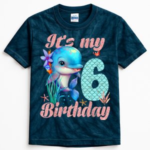 It's My 6th Birthday Dolphin Shark 6 Year Old Sea Fish Ocean Kids Tie-Dye T-Shirt