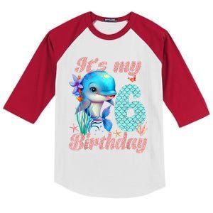 It's My 6th Birthday Dolphin Shark 6 Year Old Sea Fish Ocean Kids Colorblock Raglan Jersey