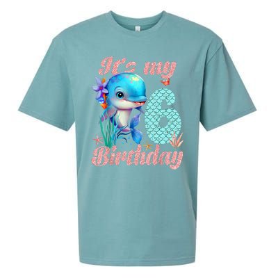 It's My 6th Birthday Dolphin Shark 6 Year Old Sea Fish Ocean Sueded Cloud Jersey T-Shirt