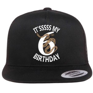 Its My 6th Birthday 6 Years Old Snake Boy And Girl Party Flat Bill Trucker Hat