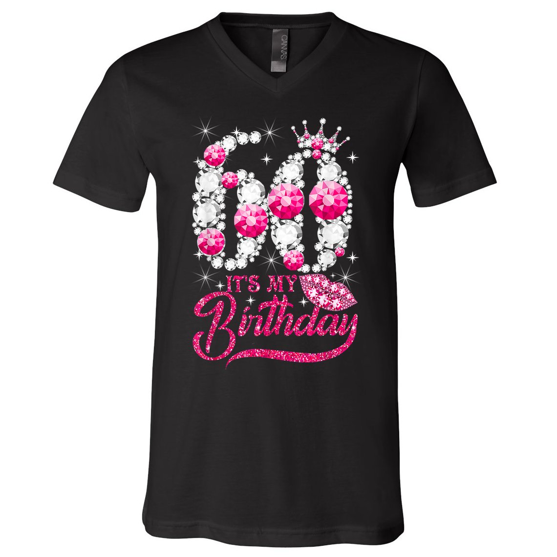 It's My 60th Birthday Cute Gift Queen 60 Years Old Shoes Crown Diamond Gift V-Neck T-Shirt