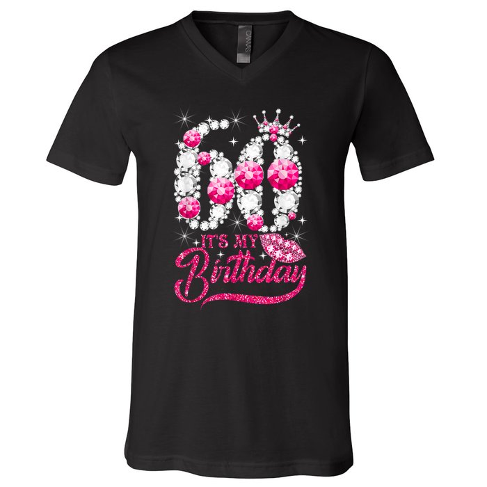 It's My 60th Birthday Cute Gift Queen 60 Years Old Shoes Crown Diamond Gift V-Neck T-Shirt